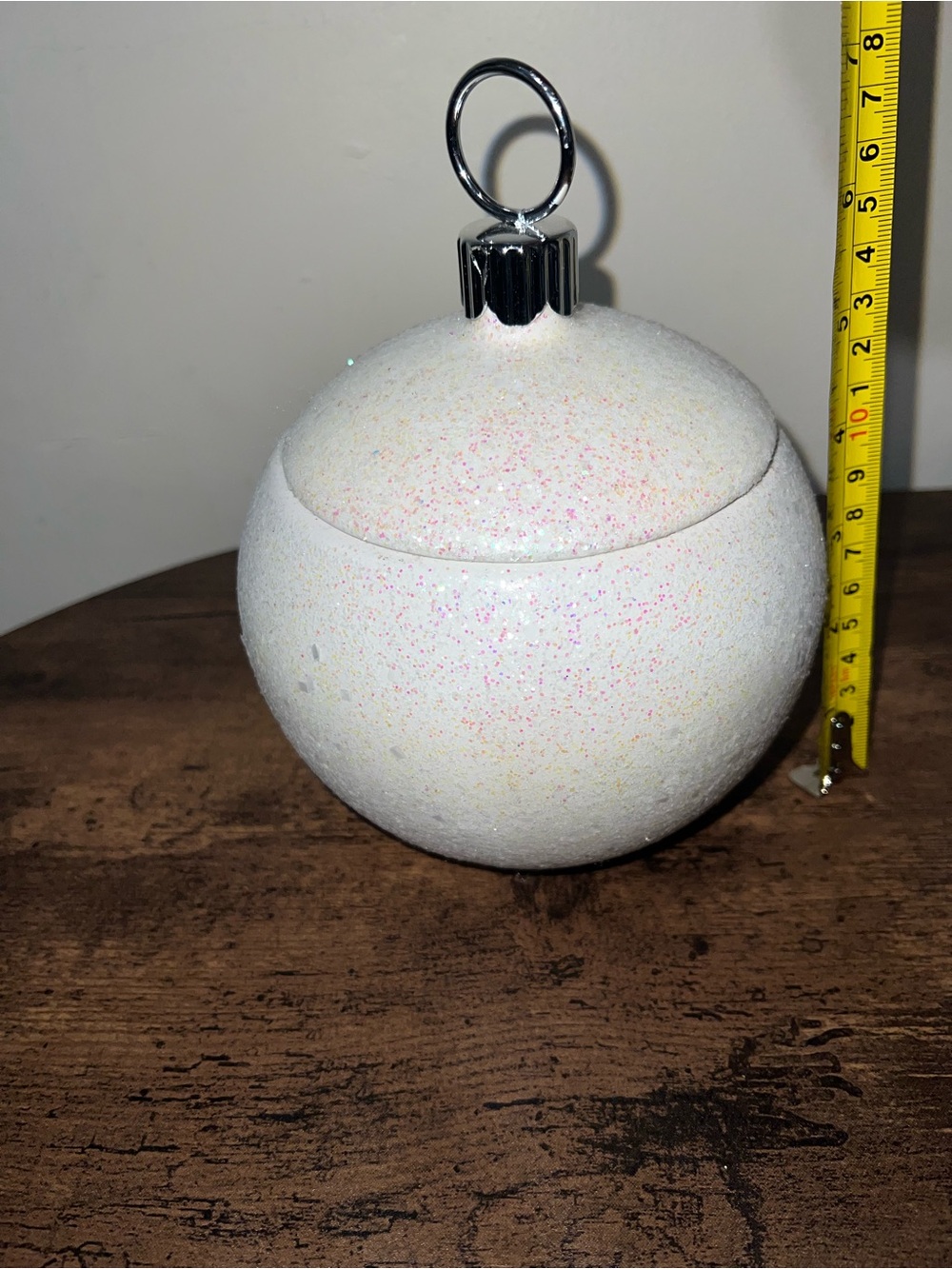 White Glitter Holiday Ornament Storage Trinket